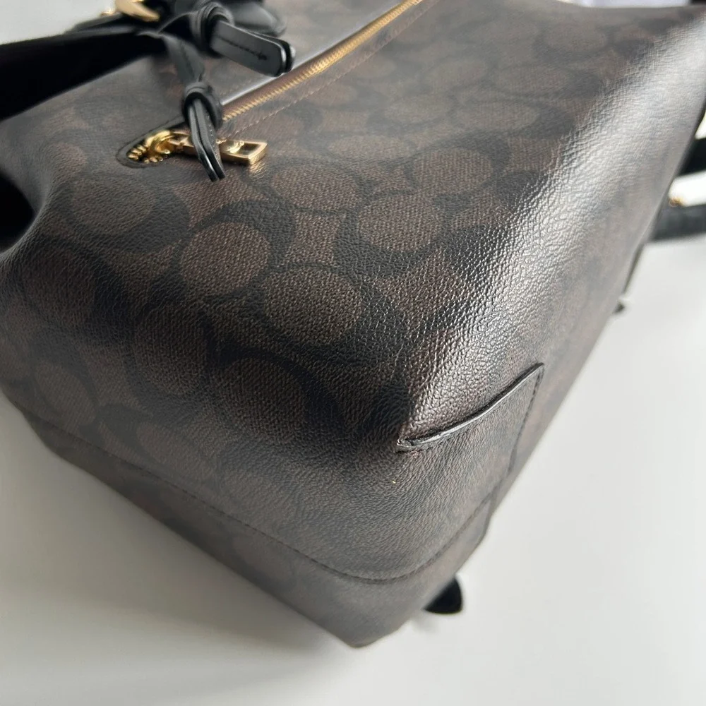 Coach Kleo Backpack Brown Black Signature Canvas Suede C5648 Excellent